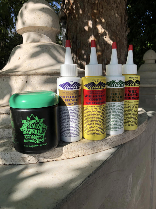 RAINBOW BUNDLE: all four bottles from the entire 1X and 1.1X Wild Growth Oil Strengths palette and save $35 (Best Scalp Degunker® savings) on one jar of Scalp Degunker®